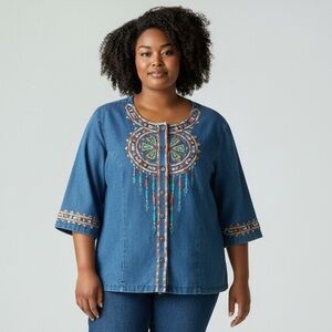 Bob Mackie Wearable Art Dream Catcher Vintage Embroidered Denim Jacket